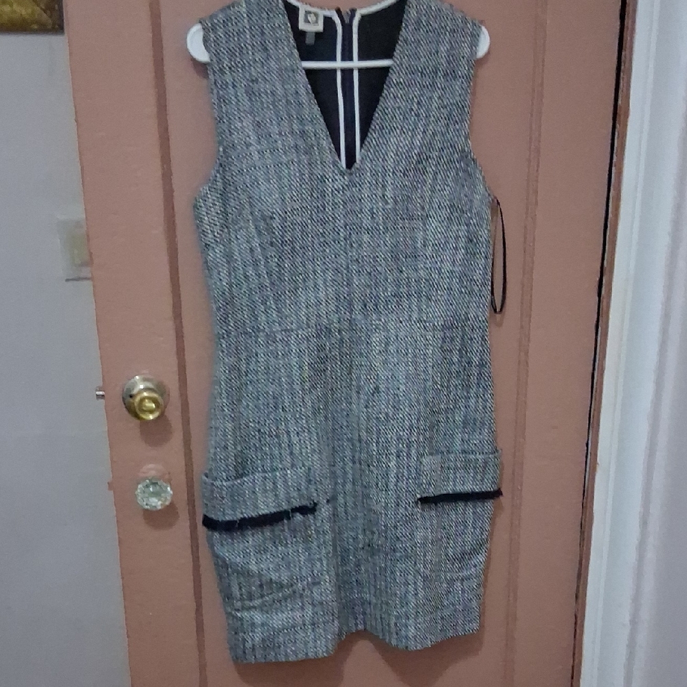 Classic Tweed Shift Dress in Black & White